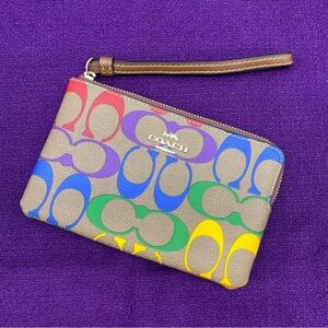 Coach C9945 Corner Zip Wristlet in Rainbow Signature Canvas Pride
